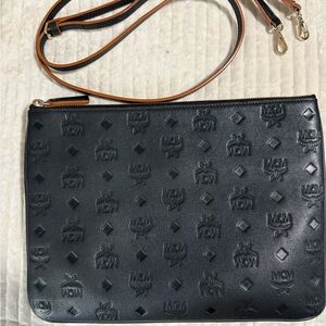 MCM Black Embossed Leather Aren Crossbody / Pouch